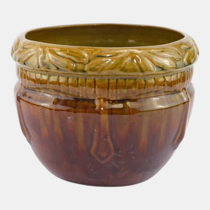 Weller Blended Majolica 1900s Art Pottery Brown Green Ceramic Jardiniere - Just Art Pottery