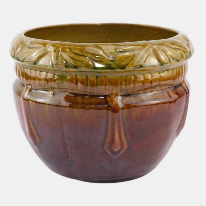 Weller Blended Majolica 1900s Art Pottery Brown Green Ceramic Jardiniere - Just Art Pottery
