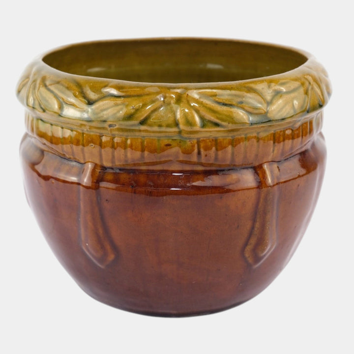 Weller Blended Majolica 1900s Art Pottery Brown Green Ceramic Jardiniere - Just Art Pottery