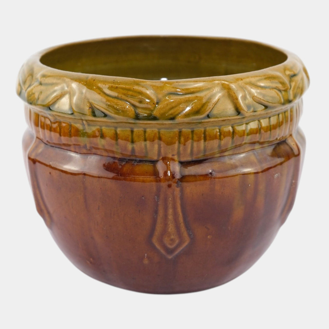 Weller Blended Majolica 1900s Art Pottery Brown Green Ceramic Jardiniere - Just Art Pottery