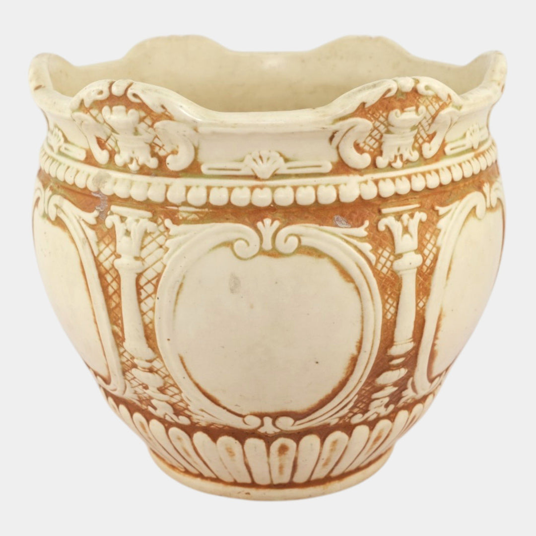 Weller Clinton Ivory 1914 Vintage Art Pottery Floral Ceramic Jardiniere Planter - Just Art Pottery