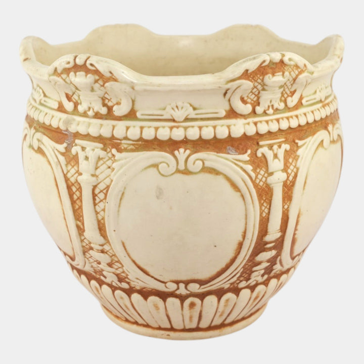 Weller Clinton Ivory 1914 Vintage Art Pottery Floral Ceramic Jardiniere Planter - Just Art Pottery