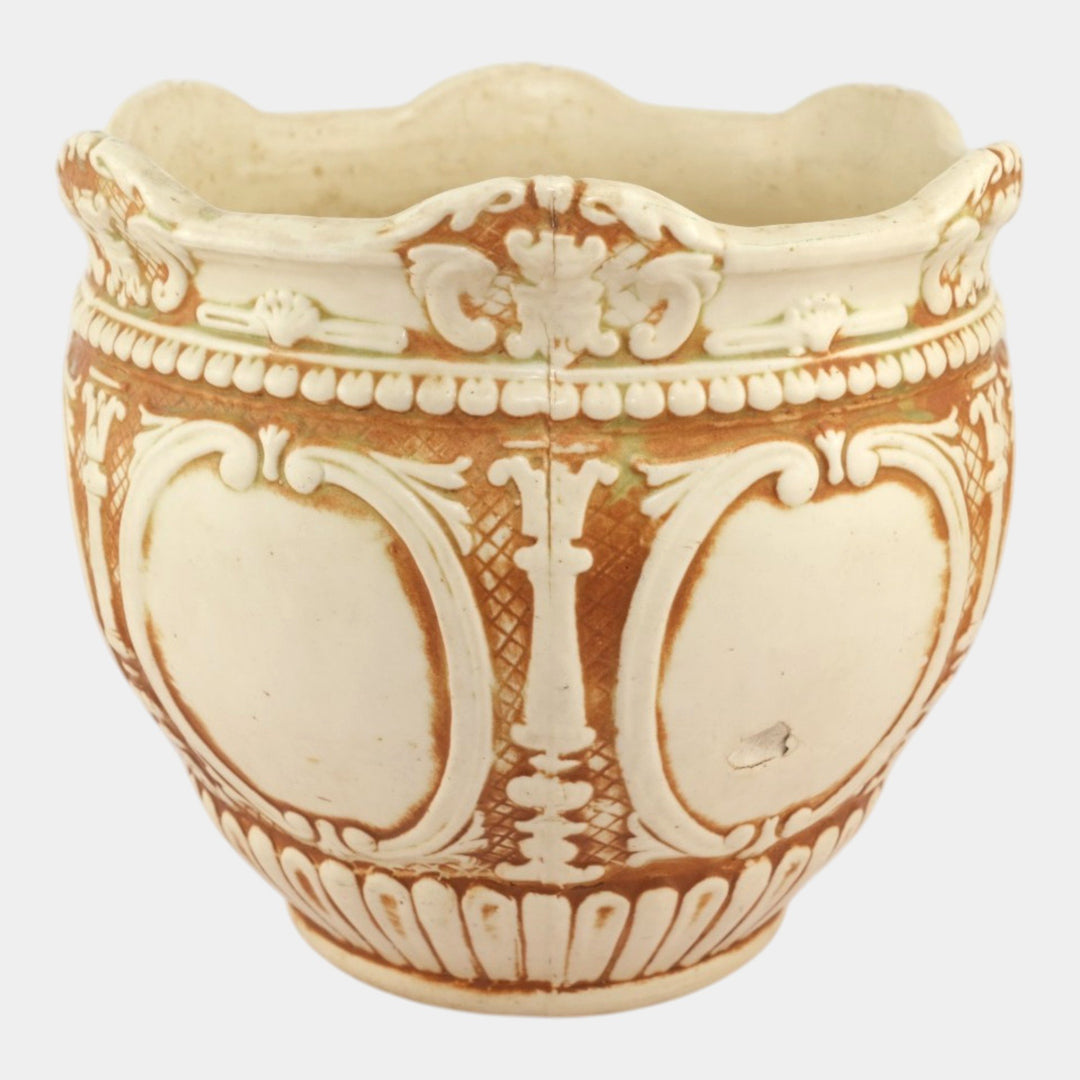 Weller Clinton Ivory 1914 Vintage Art Pottery Floral Ceramic Jardiniere Planter - Just Art Pottery