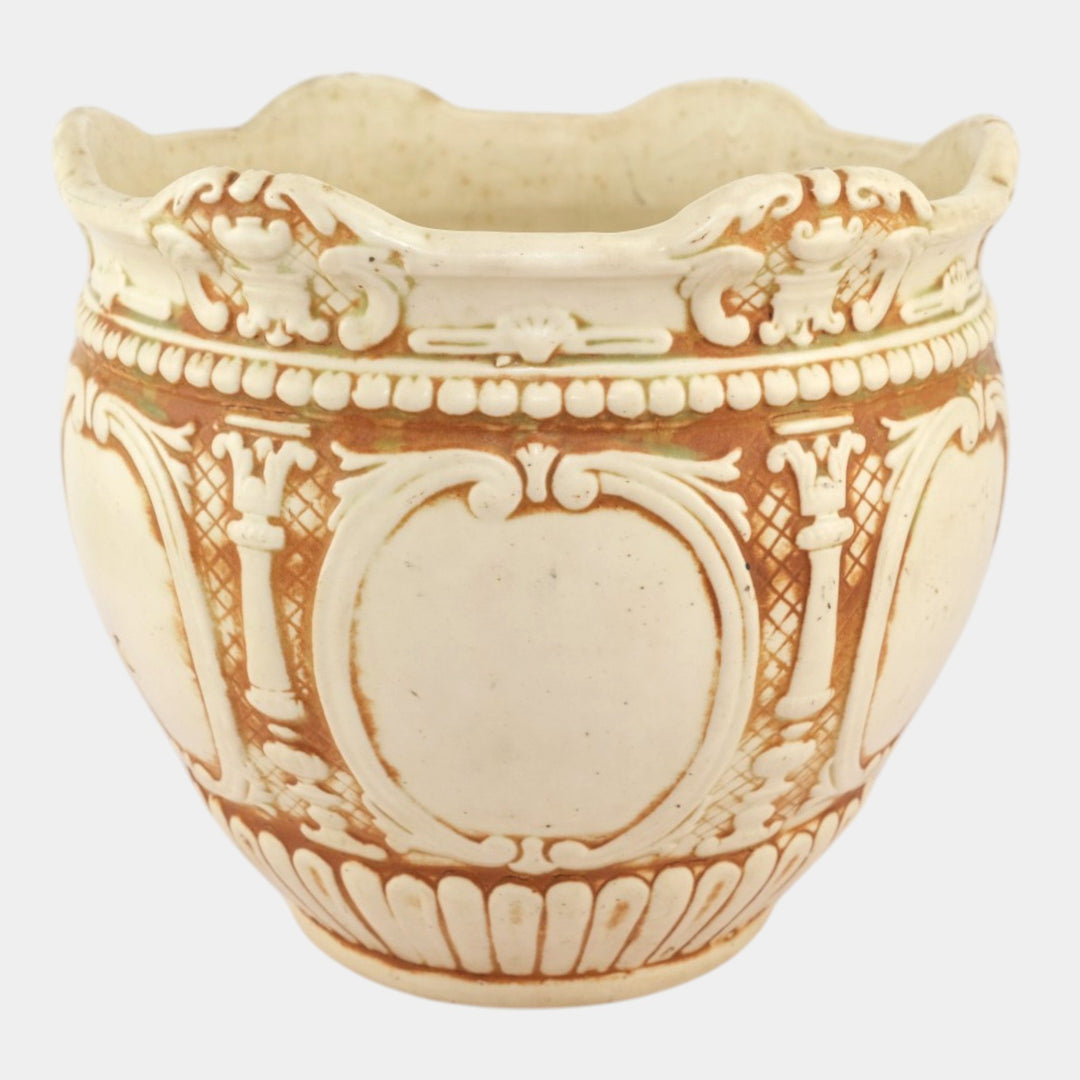 Weller Clinton Ivory 1914 Vintage Art Pottery Floral Ceramic Jardiniere Planter - Just Art Pottery
