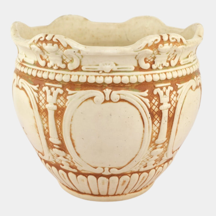 Weller Clinton Ivory 1914 Vintage Art Pottery Floral Ceramic Jardiniere Planter - Just Art Pottery
