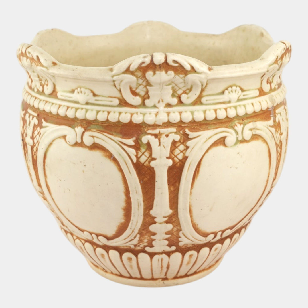 Weller Clinton Ivory 1914 Vintage Art Pottery Floral Ceramic Jardiniere Planter - Just Art Pottery