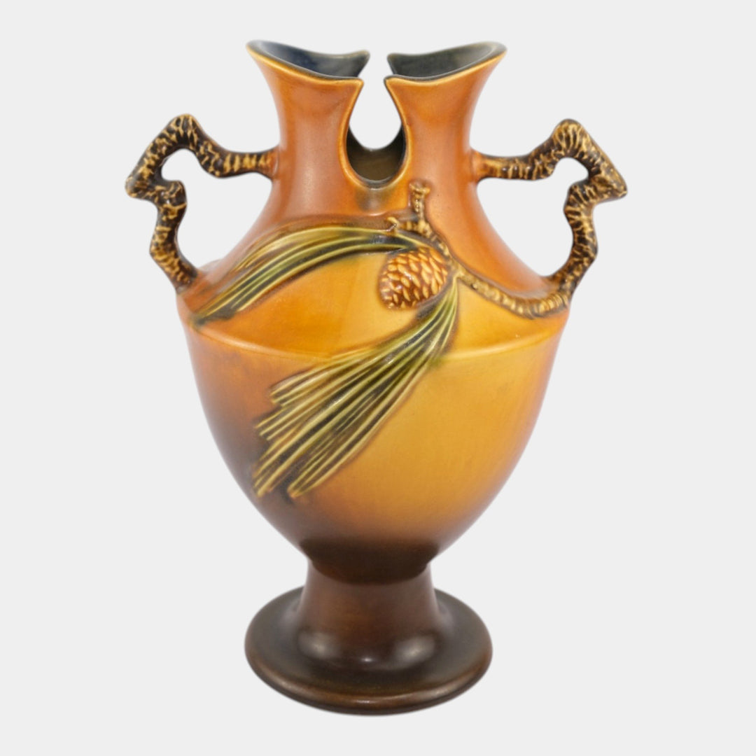 Roseville Pine Cone Brown 1940 Vintage Art Pottery Ceramic Vase 848-10 - Just Art Pottery