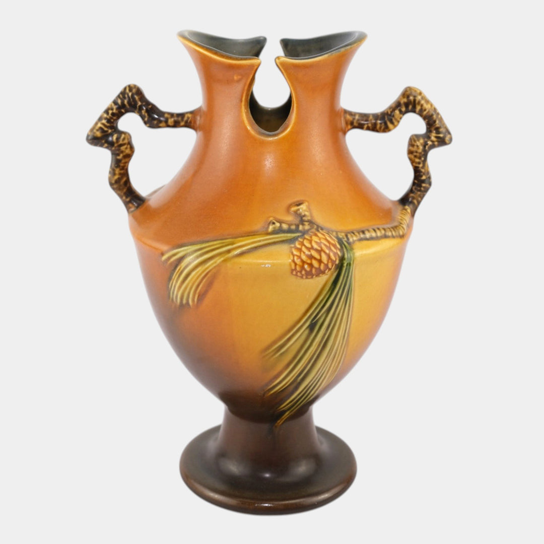 Roseville Pine Cone Brown 1940 Vintage Art Pottery Ceramic Vase 848-10 - Just Art Pottery