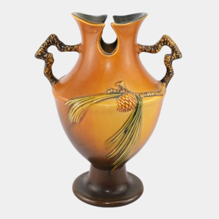 Roseville Pine Cone Brown 1940 Vintage Art Pottery Ceramic Vase 848-10 - Just Art Pottery