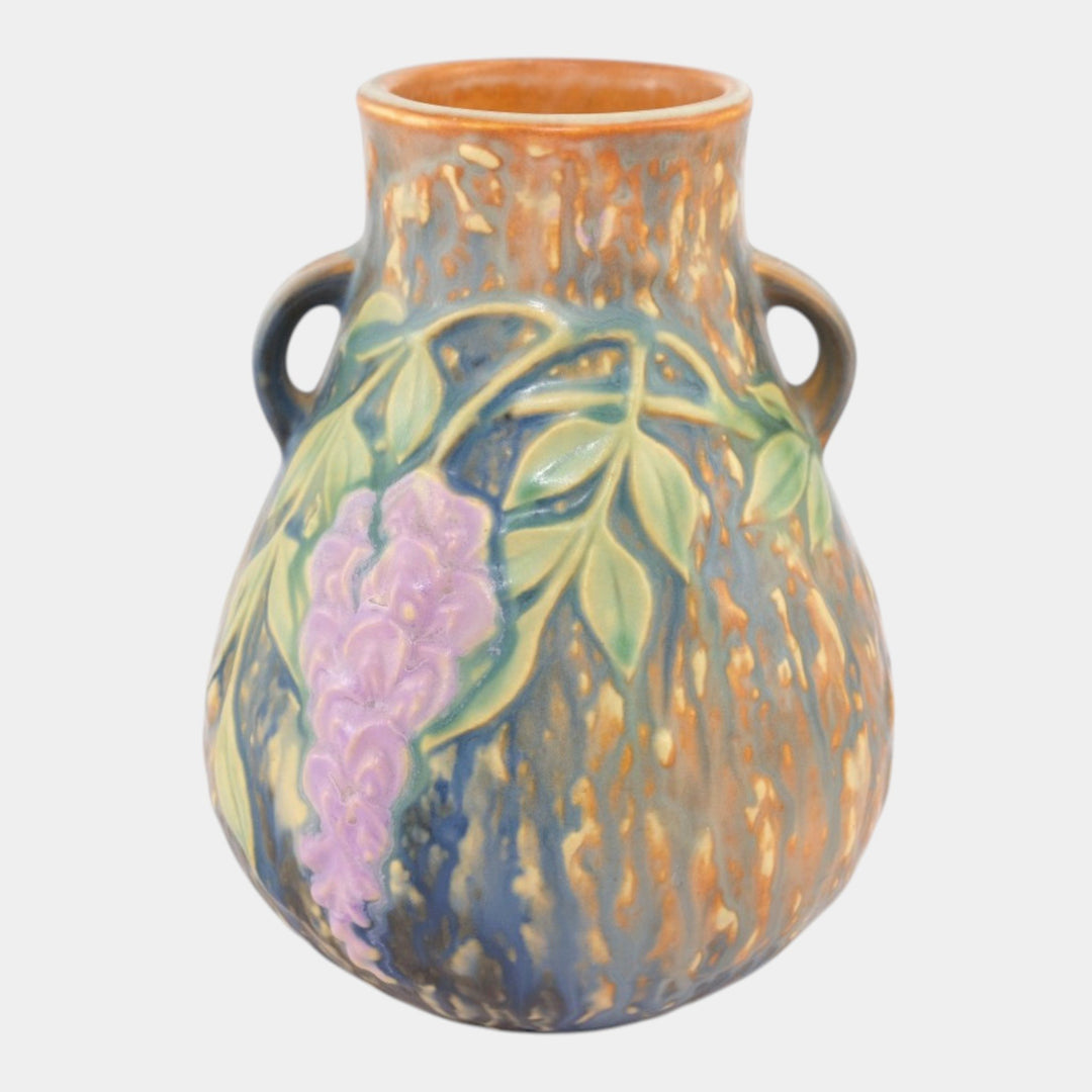 Roseville Wisteria Blue 1933 Vintage Arts and Crafts Pottery Ceramic Vase 631-6 - Just Art Pottery