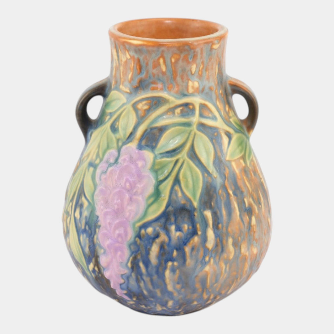 Roseville Wisteria Blue 1933 Vintage Arts and Crafts Pottery Ceramic Vase 631-6 - Just Art Pottery