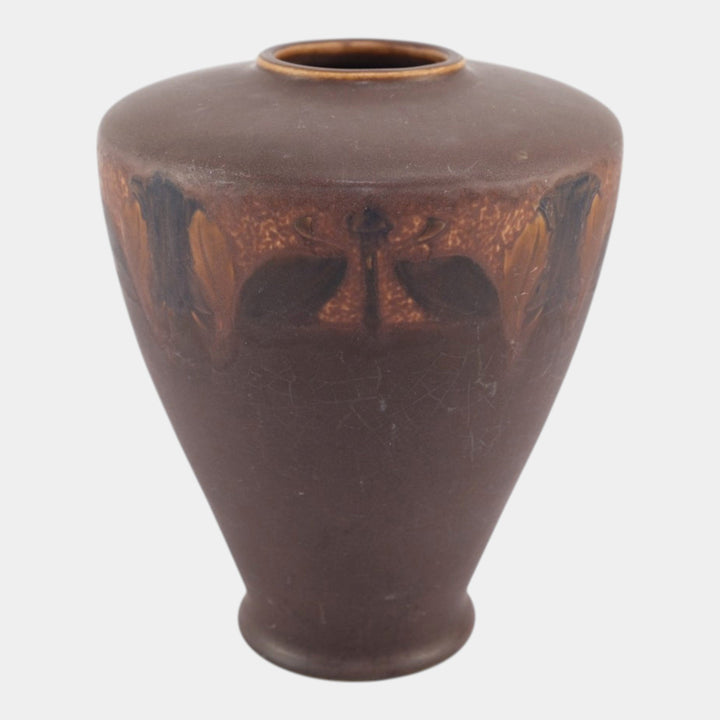 Roseville Victorian Art Brown 1925 Vintage Art Pottery Ceramic Flower Vase 258-7 - Just Art Pottery