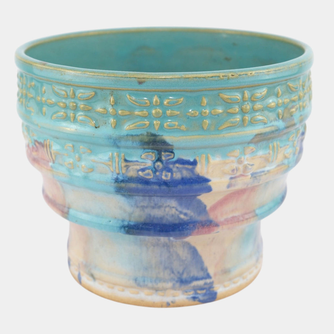 Hull Early Art Stoneware 1920s Vintage Pottery Ceramic Blue Stepped Jardiniere - Just Art Pottery