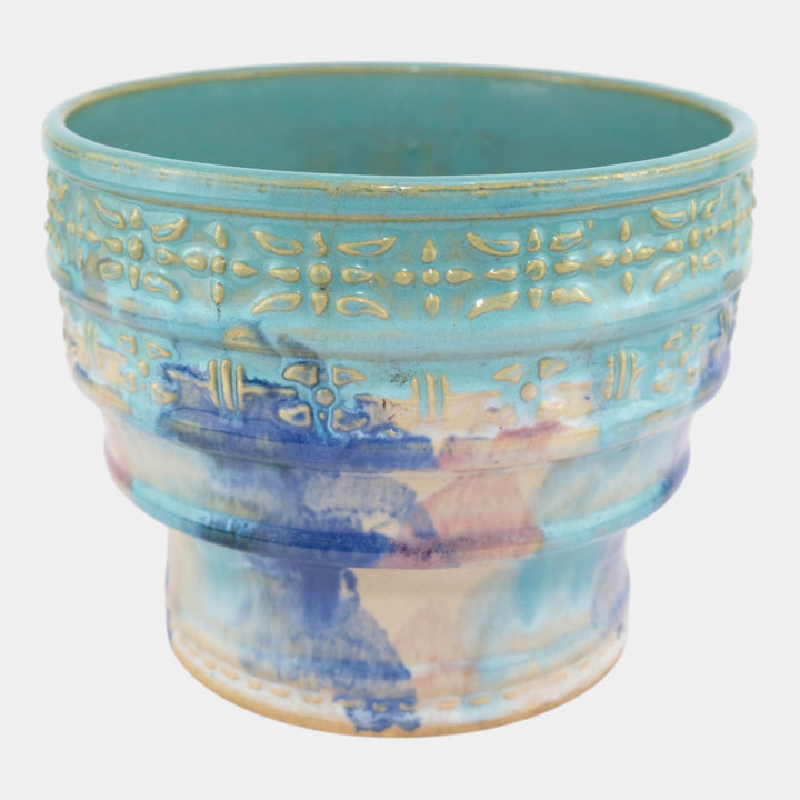 Hull Early Art Stoneware 1920s Vintage Pottery Ceramic Blue Stepped Jardiniere - Just Art Pottery