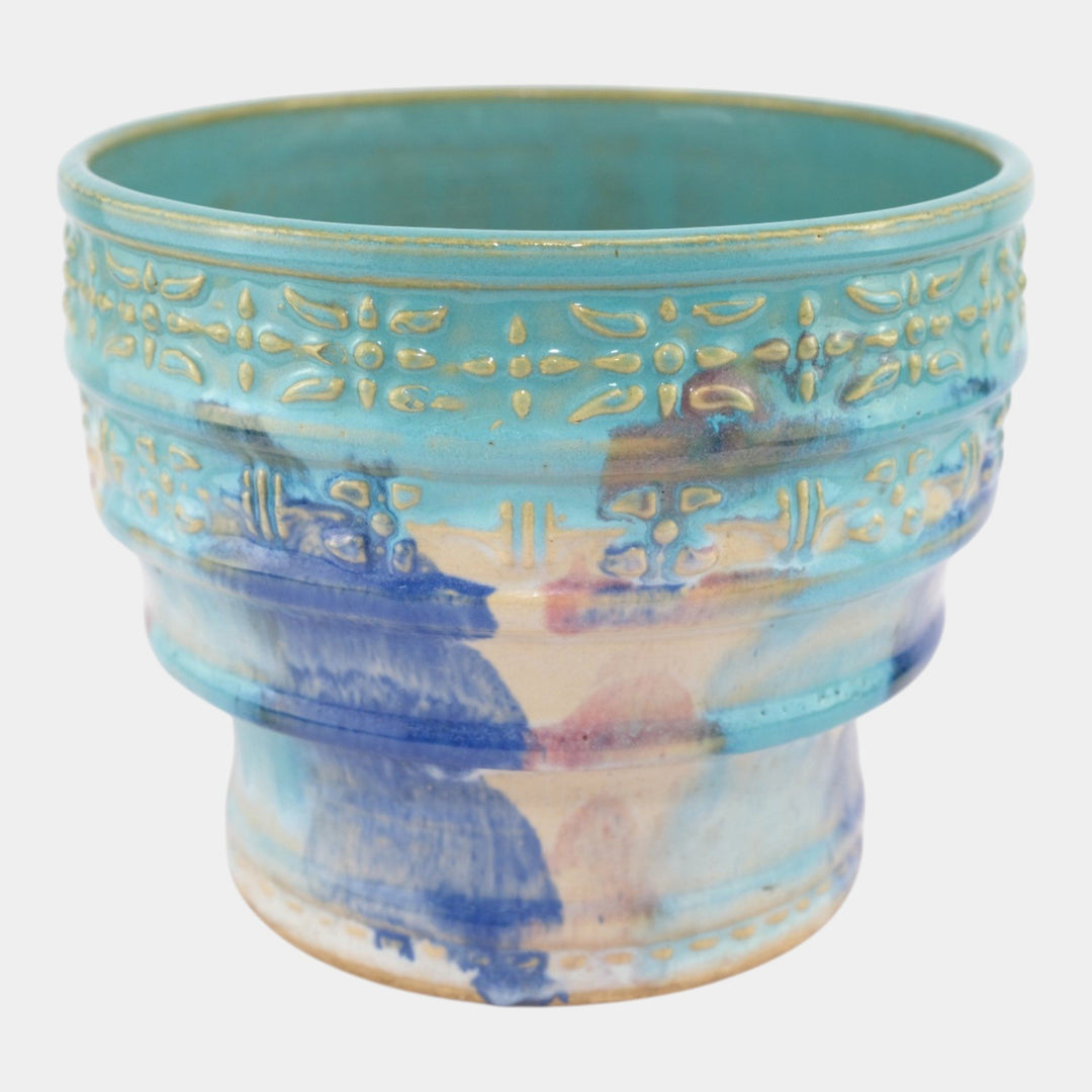 Hull Early Art Stoneware 1920s Vintage Pottery Ceramic Blue Stepped Jardiniere - Just Art Pottery
