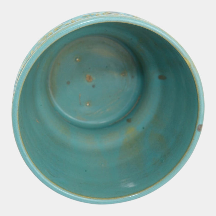 Hull Early Art Stoneware 1920s Vintage Pottery Ceramic Blue Stepped Jardiniere - Just Art Pottery