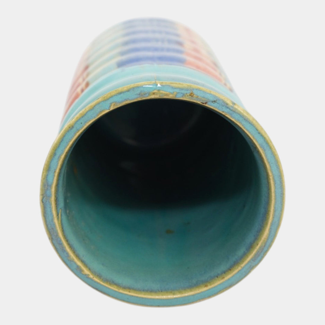 Hull Early Art Stoneware 1920s Vintage Art Deco Pottery Ribbed Cylinder Vase 26 - Just Art Pottery