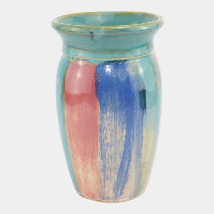 Hull Early Art Stoneware 1920s Vintage Art Pottery Blue Red Ceramic Vase 32 - Just Art Pottery