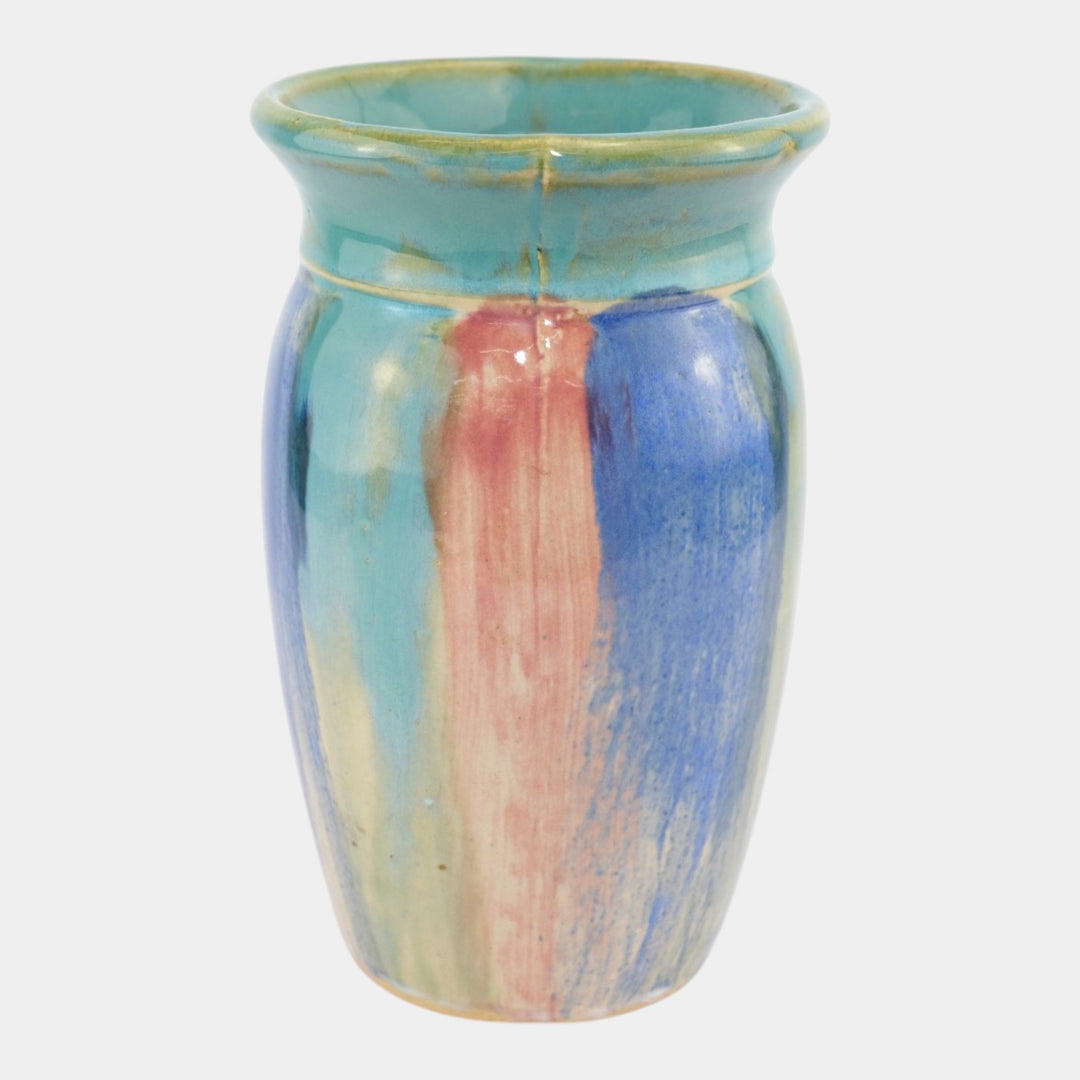 Hull Early Art Stoneware 1920s Vintage Art Pottery Blue Red Ceramic Vase 32 - Just Art Pottery