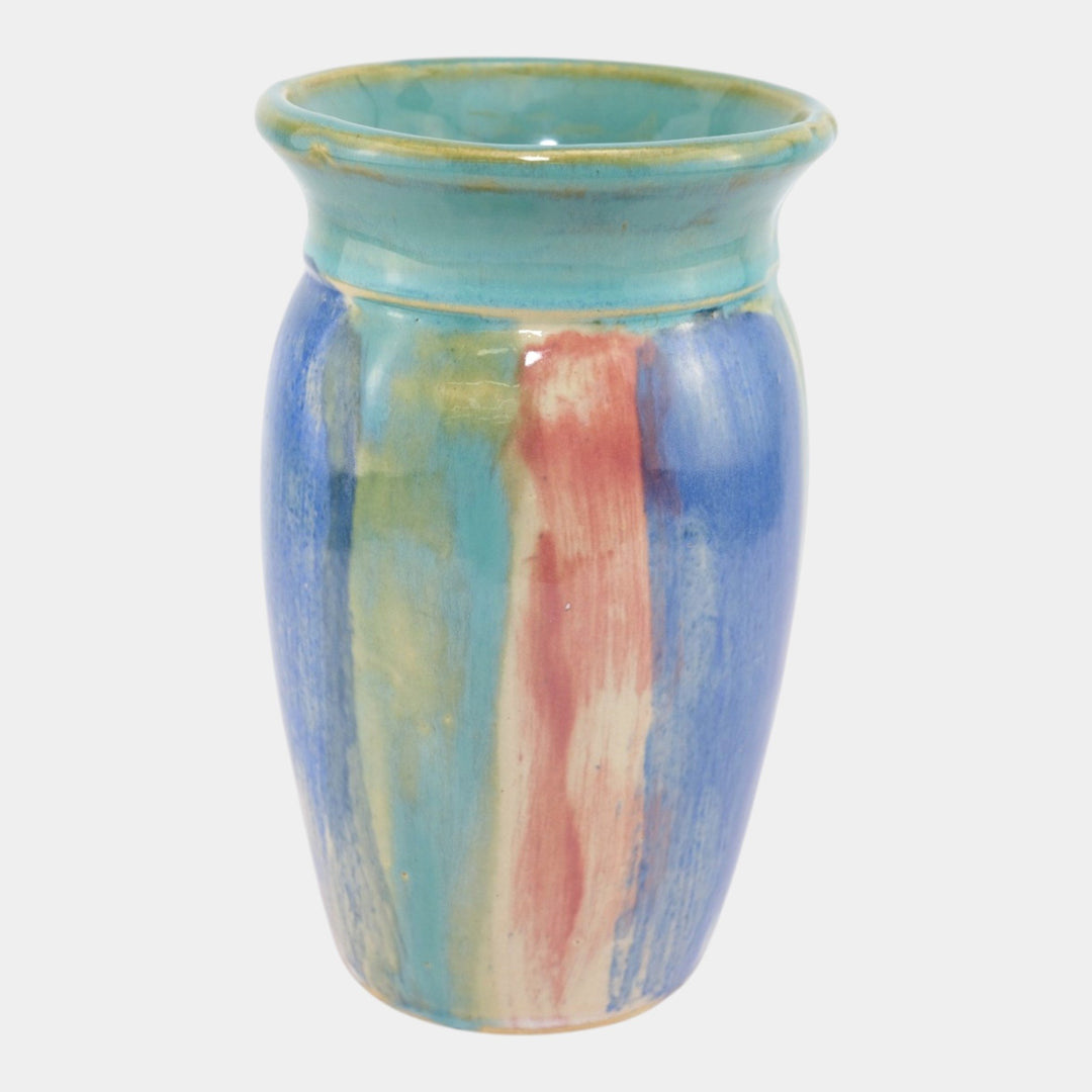 Hull Early Art Stoneware 1920s Vintage Art Pottery Blue Red Ceramic Vase 32 - Just Art Pottery