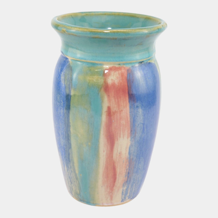 Hull Early Art Stoneware 1920s Vintage Art Pottery Blue Red Ceramic Vase 32 - Just Art Pottery