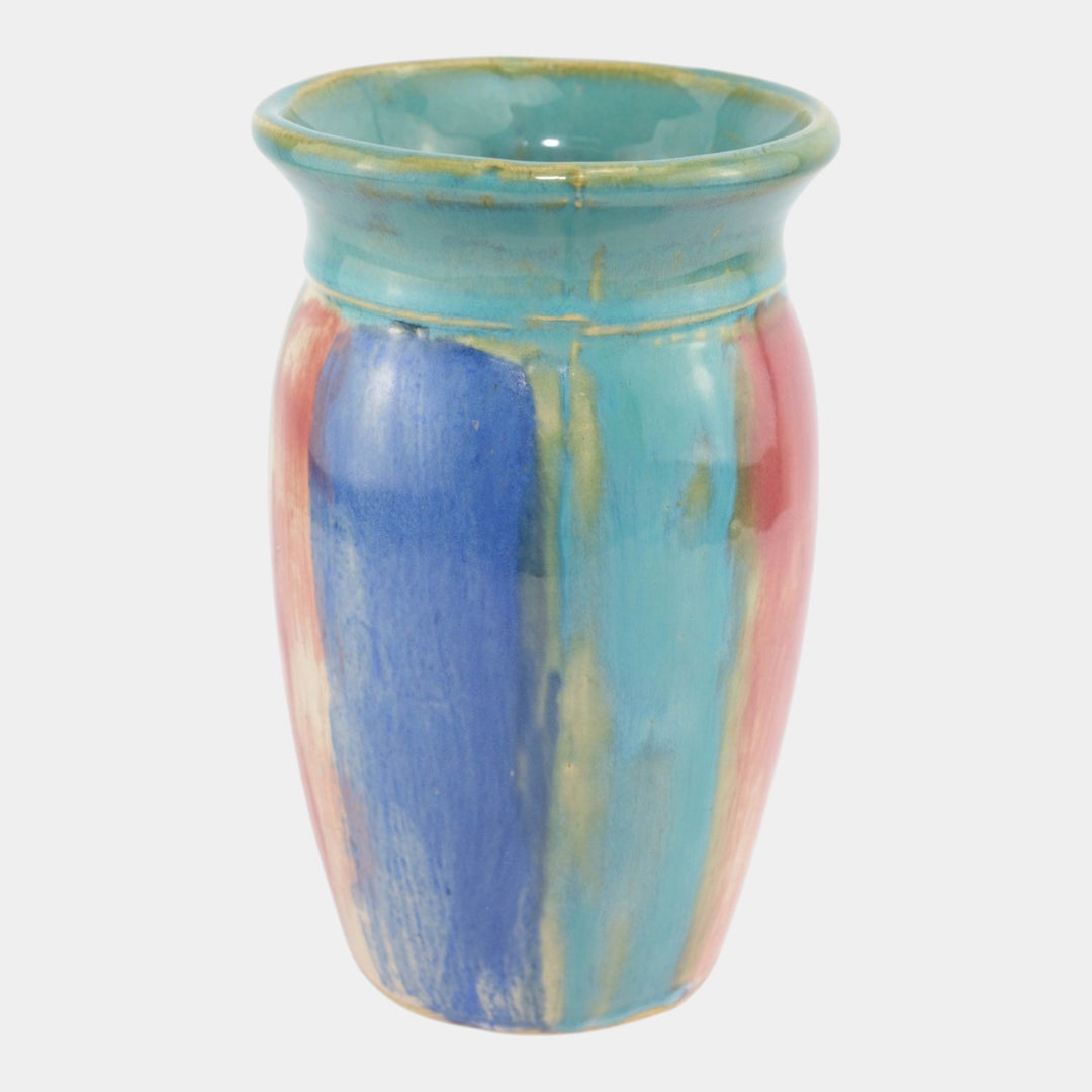 Hull Early Art Stoneware 1920s Vintage Art Pottery Blue Red Ceramic Vase 32 - Just Art Pottery
