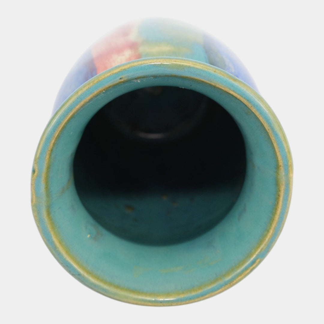 Hull Early Art Stoneware 1920s Vintage Art Pottery Blue Red Ceramic Vase 32 - Just Art Pottery