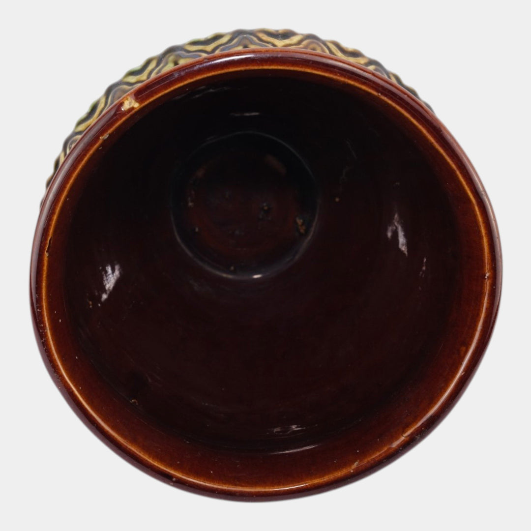 Weller Vintage Art Pottery Green Brown Floral Panel Ceramic Jardiniere Planter - Just Art Pottery