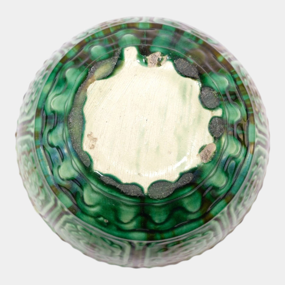 Weller Vintage Art Pottery Green Brown Floral Panel Ceramic Jardiniere Planter - Just Art Pottery
