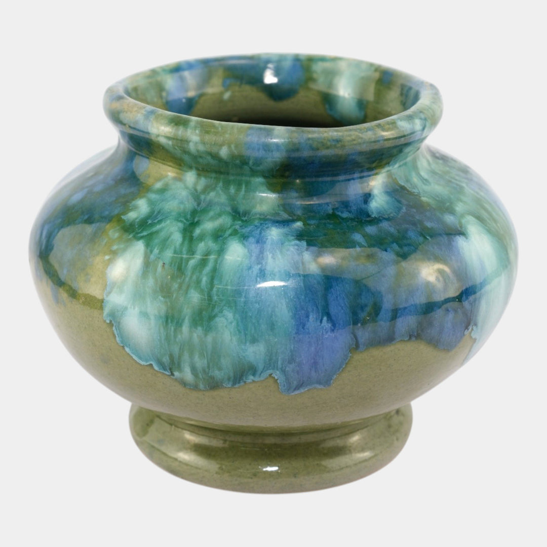 Brush McCoy 1930s Vintage Art Pottery Blue Green Blended Onyx Ceramic Vase - Just Art Pottery