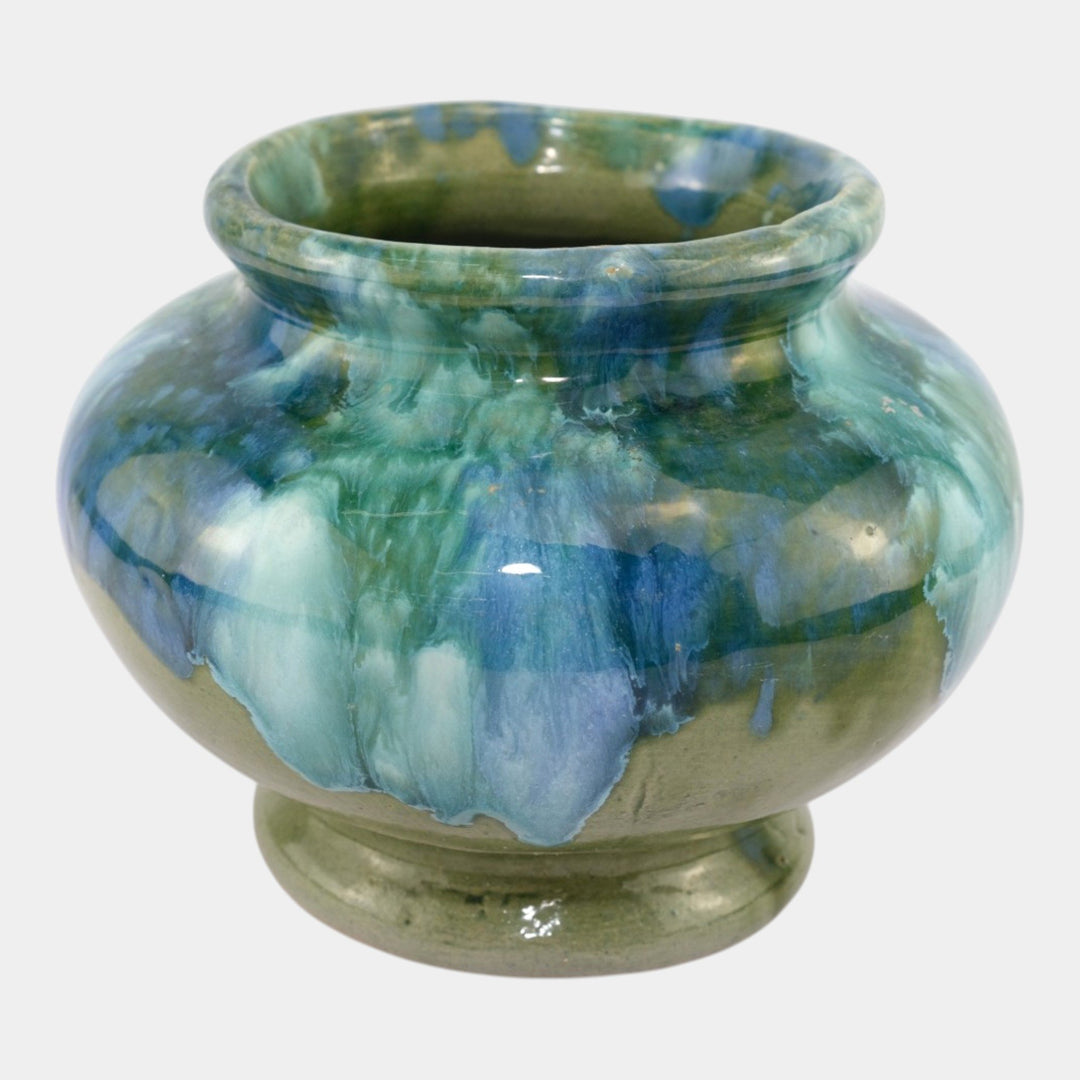 Brush McCoy 1930s Vintage Art Pottery Blue Green Blended Onyx Ceramic Vase - Just Art Pottery