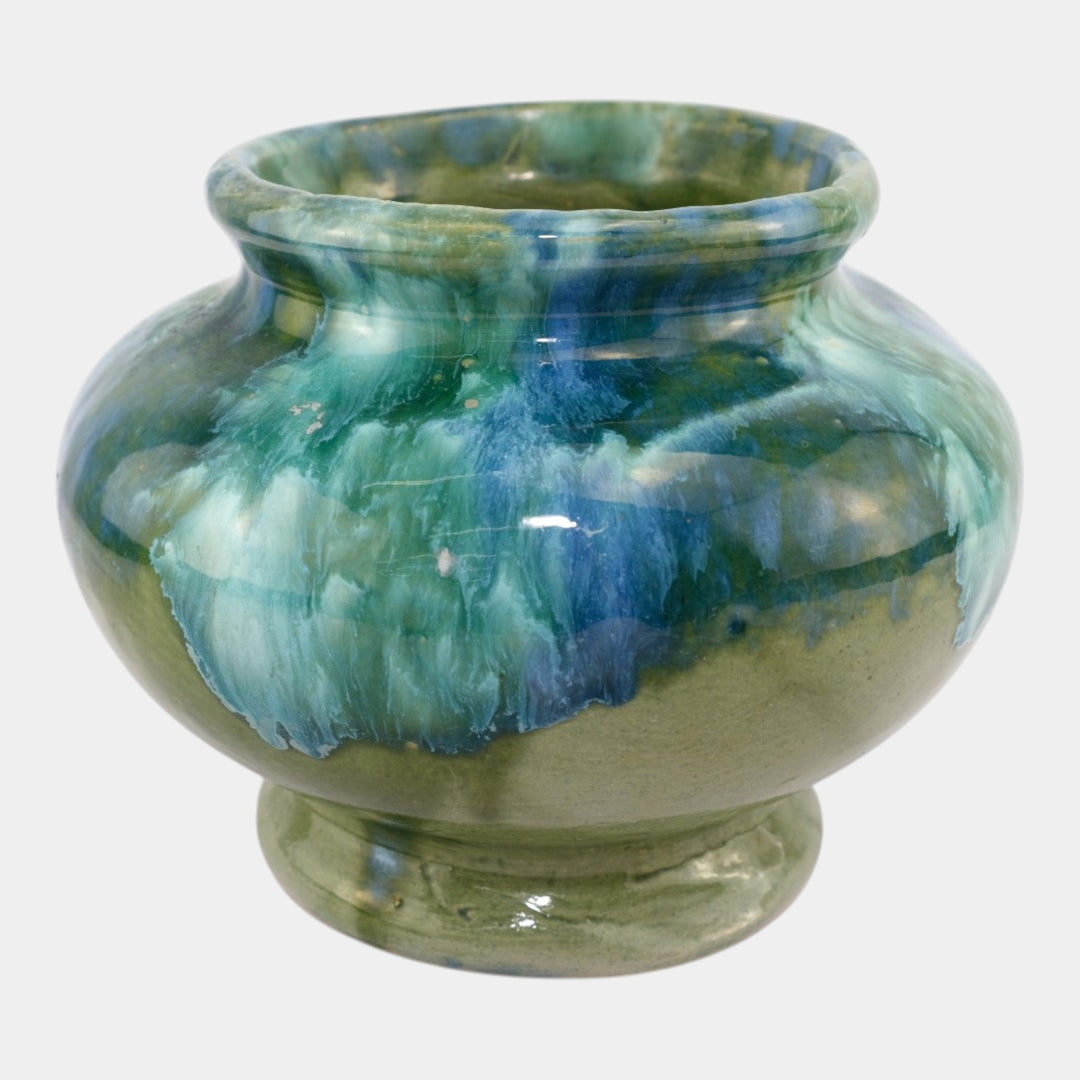 Brush McCoy 1930s Vintage Art Pottery Blue Green Blended Onyx Ceramic Vase - Just Art Pottery