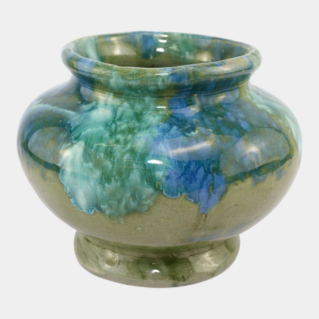 Brush McCoy 1930s Vintage Art Pottery Blue Green Blended Onyx Ceramic Vase - Just Art Pottery
