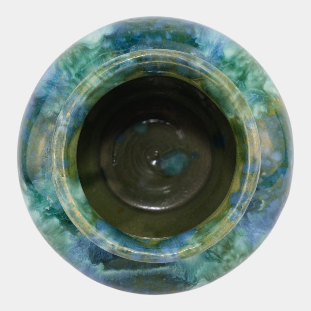 Brush McCoy 1930s Vintage Art Pottery Blue Green Blended Onyx Ceramic Vase - Just Art Pottery