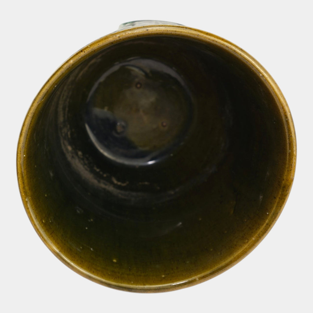 Brush McCoy 1920s Arts Pottery Green Brown Blended Majolica Jardiniere - Just Art Pottery