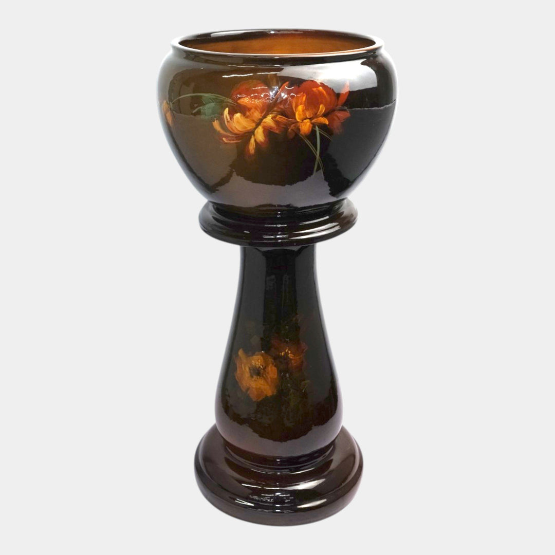Weller Louwelsa 1900s Art Pottery Hand Painted Floral Jardiniere And Pedestal - Just Art Pottery