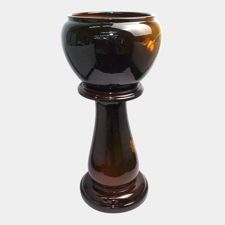 Weller Louwelsa 1900s Art Pottery Hand Painted Floral Jardiniere And Pedestal - Just Art Pottery