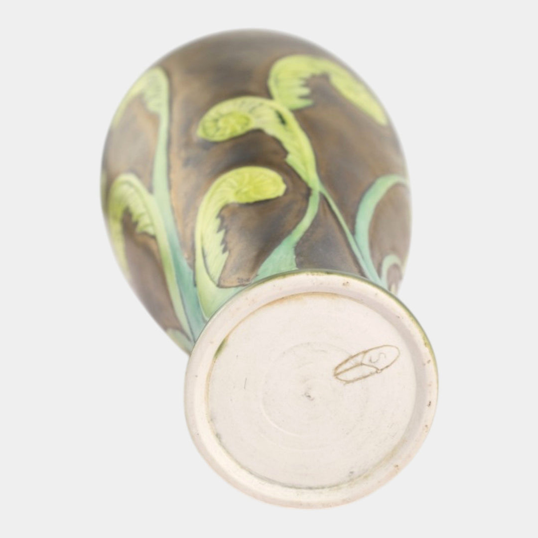 Calmwater Designs Stephanie Young Studio Art Pottery Brown Green Fiddlehead Vase - Just Art Pottery