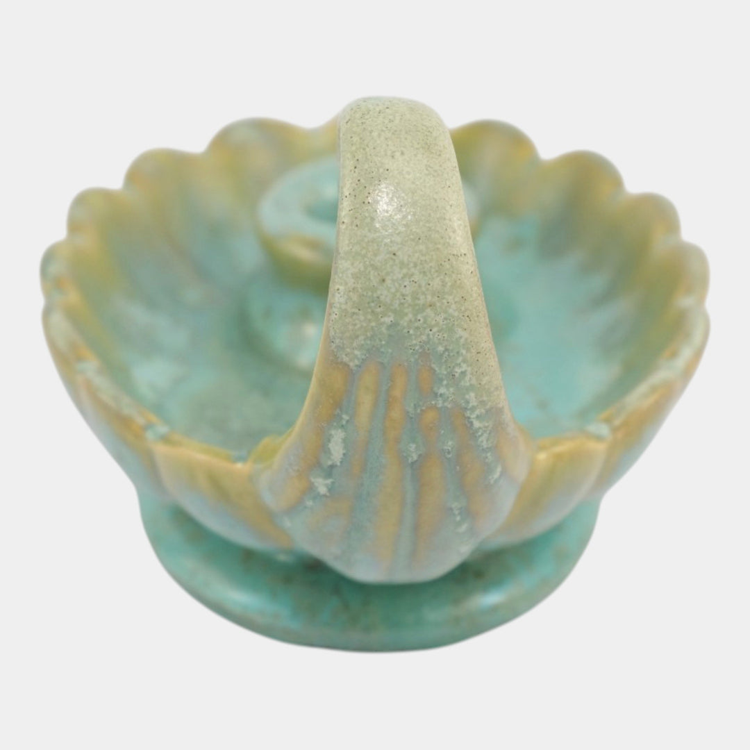 Fulper 1917-1934 Arts And Crafts Pottery Green Crystalline Chamberstick 728 - Just Art Pottery