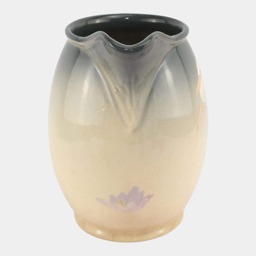 Weller Eocean 1920s Vintage Art Pottery Hand Painted Stork Ceramic Pitcher - Just Art Pottery