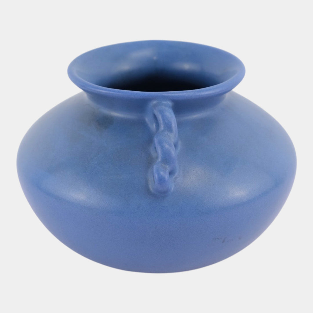 Monmouth Western Stoneware 1930s Art Deco Pottery Blue Looped Handled Vase - Just Art Pottery