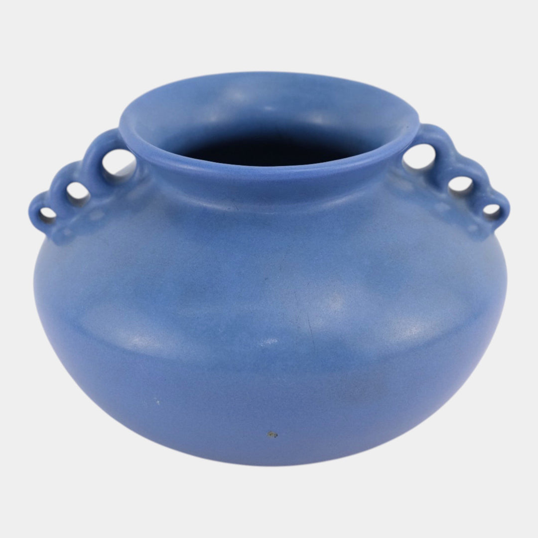 Monmouth Western Stoneware 1930s Art Deco Pottery Blue Looped Handled Vase - Just Art Pottery