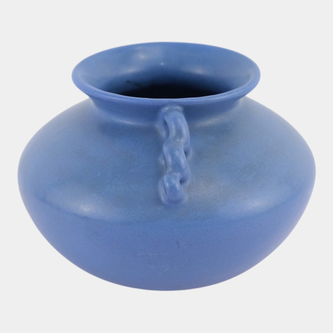 Monmouth Western Stoneware 1930s Art Deco Pottery Blue Looped Handled Vase - Just Art Pottery