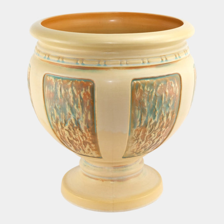 Roseville Florentine II 1933 Art Pottery Tan Sand Jar Floor Urn Planter 297 - Just Art Pottery