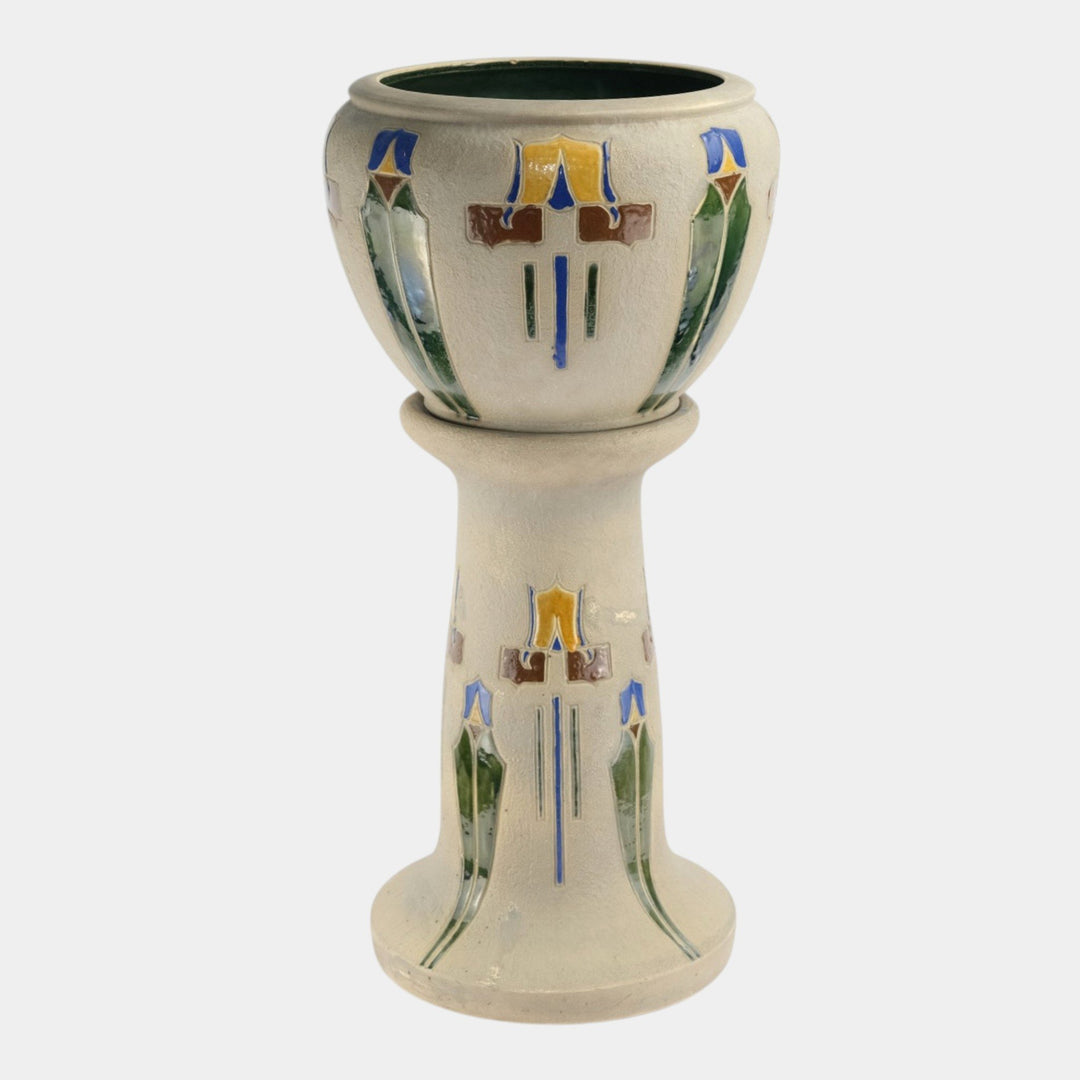 Roseville Mostique Gray 1916 Vintage Art Pottery Jardiniere And Pedestal 606-10 - Just Art Pottery