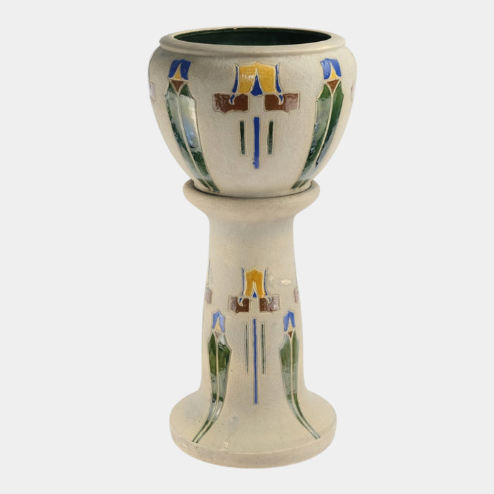 Roseville Mostique Gray 1916 Vintage Art Pottery Jardiniere And Pedestal 606-10 - Just Art Pottery