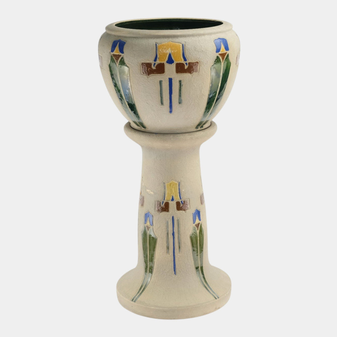 Roseville Mostique Gray 1916 Vintage Art Pottery Jardiniere And Pedestal 606-10 - Just Art Pottery