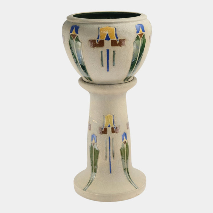 Roseville Mostique Gray 1916 Vintage Art Pottery Jardiniere And Pedestal 606-10 - Just Art Pottery