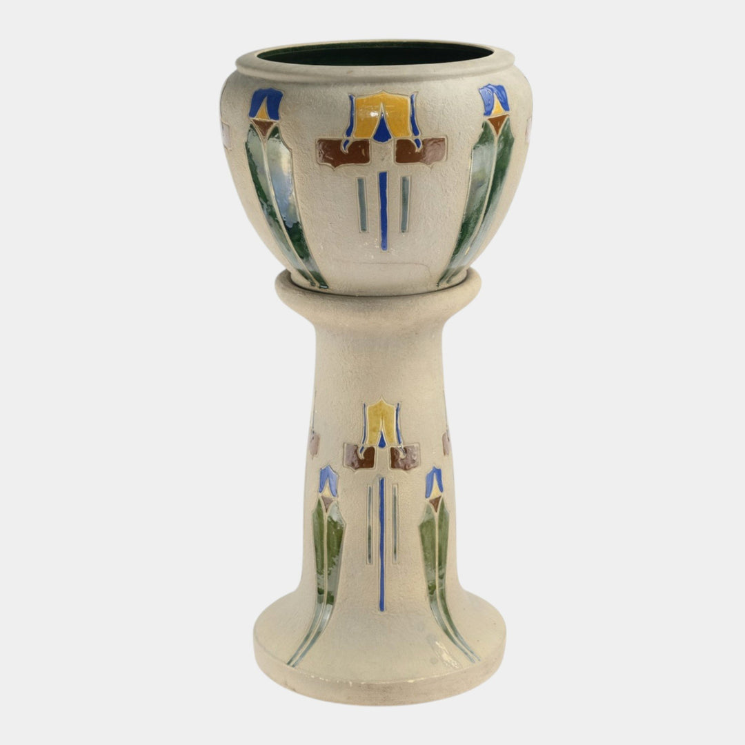 Roseville Mostique Gray 1916 Vintage Art Pottery Jardiniere And Pedestal 606-10 - Just Art Pottery