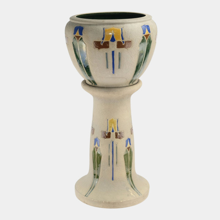 Roseville Mostique Gray 1916 Vintage Art Pottery Jardiniere And Pedestal 606-10 - Just Art Pottery